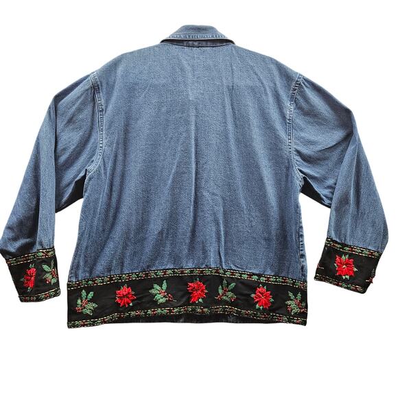 Vtg New Direction Women's Denim Jacket Shacket Christmas Embroidery Sequins XL - Picture 2 of 8